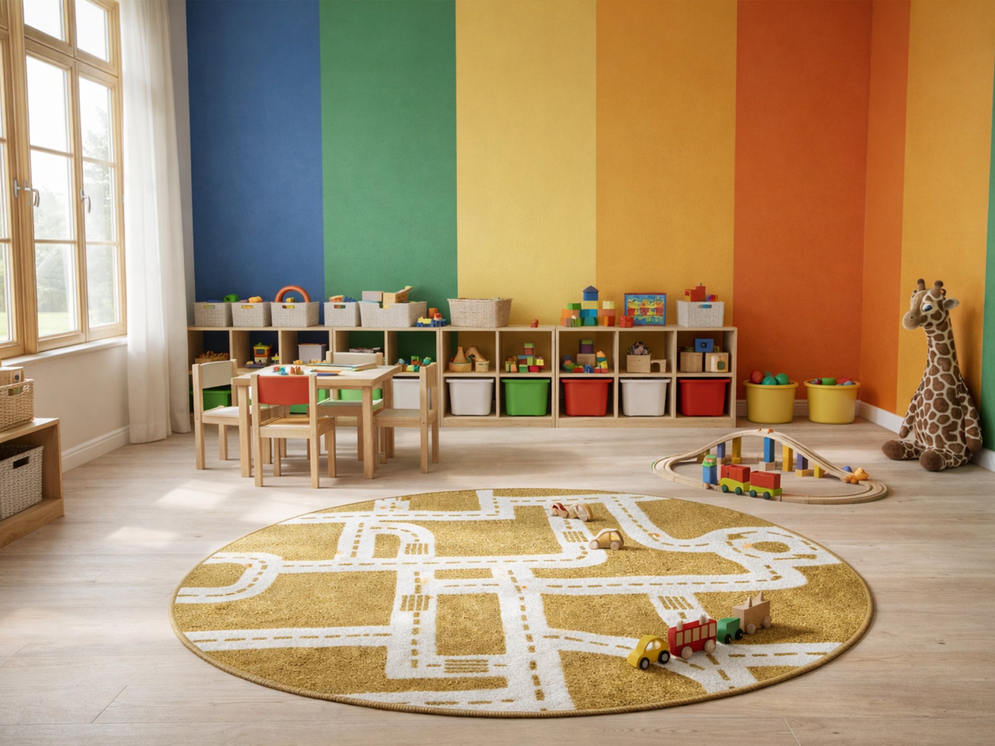 Ruxedo-Kinderteppich-Naira-Street-Gelb-Rund-Raumbild-Kita-und-Schule-01