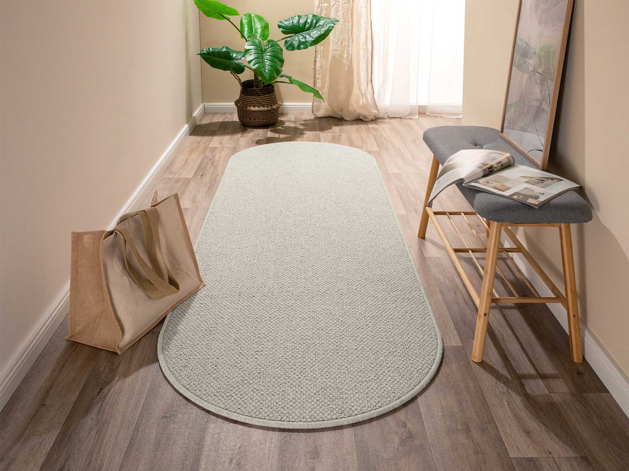 Ruxedo-Tetouan-Wollteppich-Taupe-Oval-Raumbild-Flur-01
